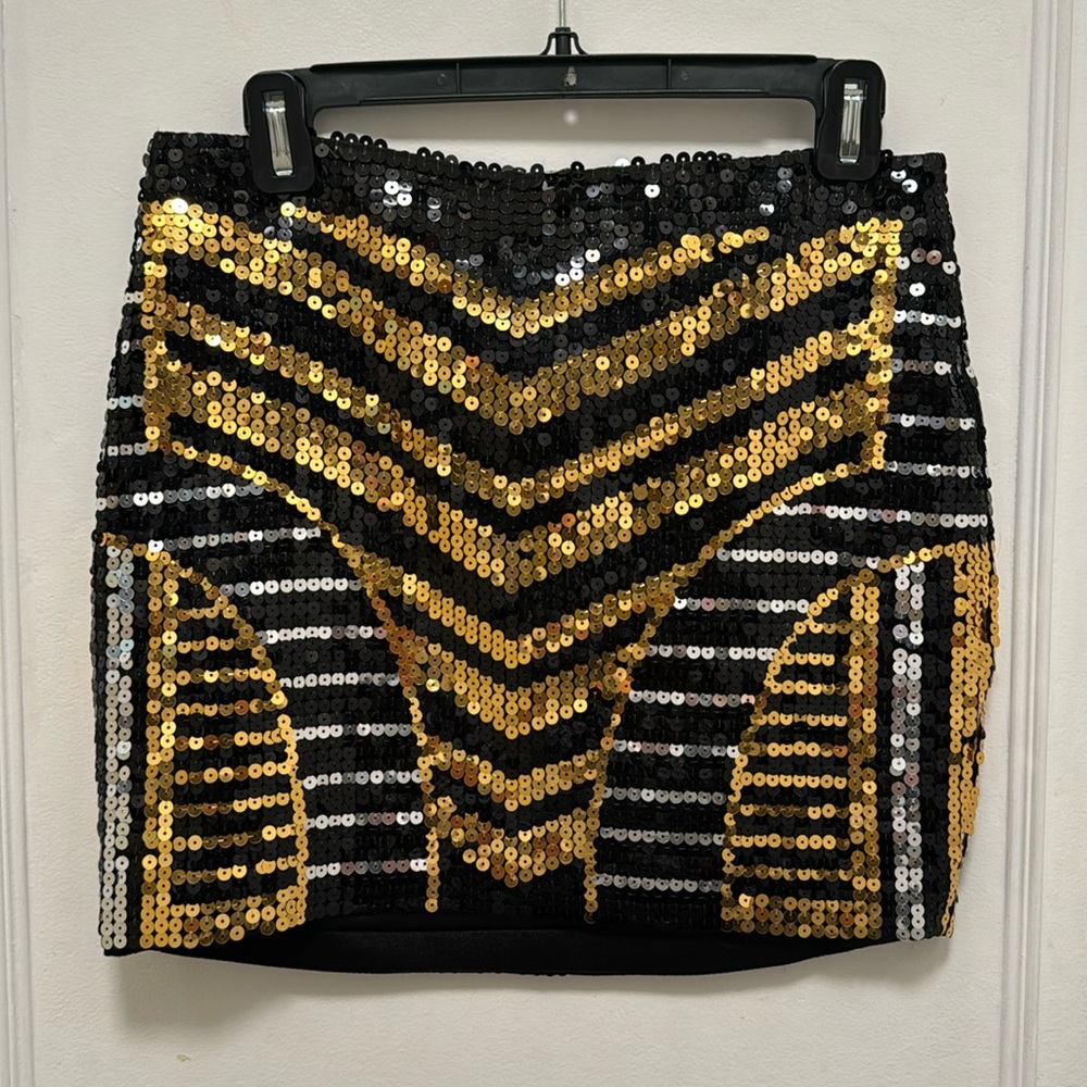 Super mini sequin skirt, black, gold and silver, size Small